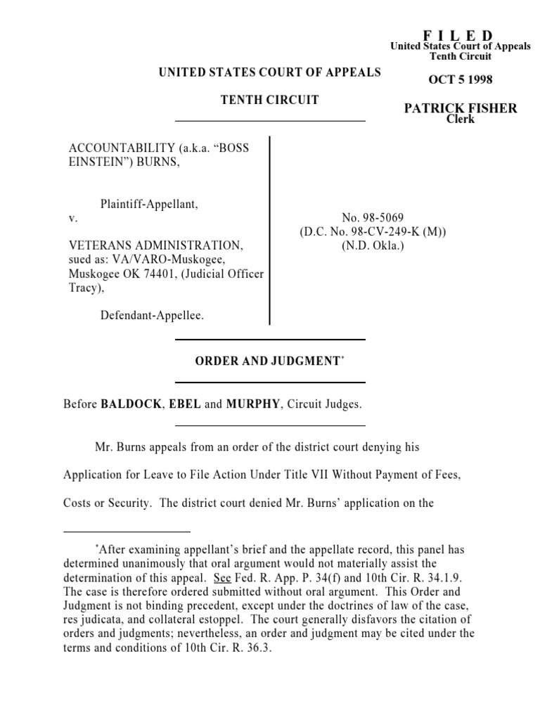 Burns v. Veterans, 10th Cir. (1998) PDF Mandamus Lawsuit