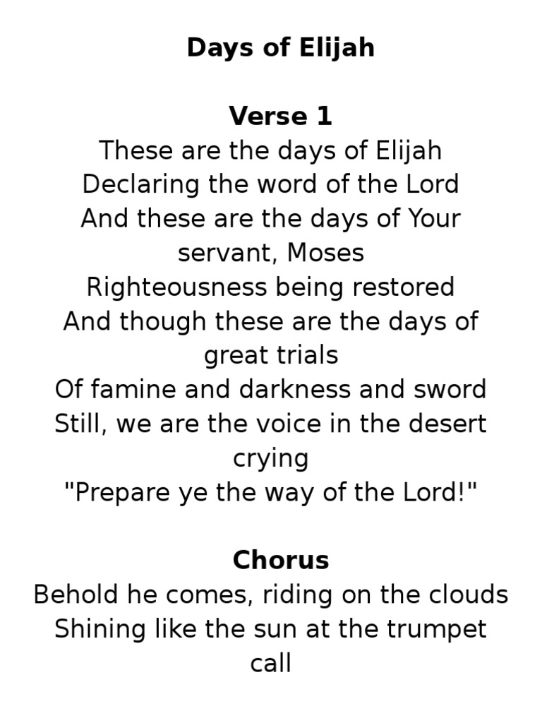 Days of elijah lyrics pdf