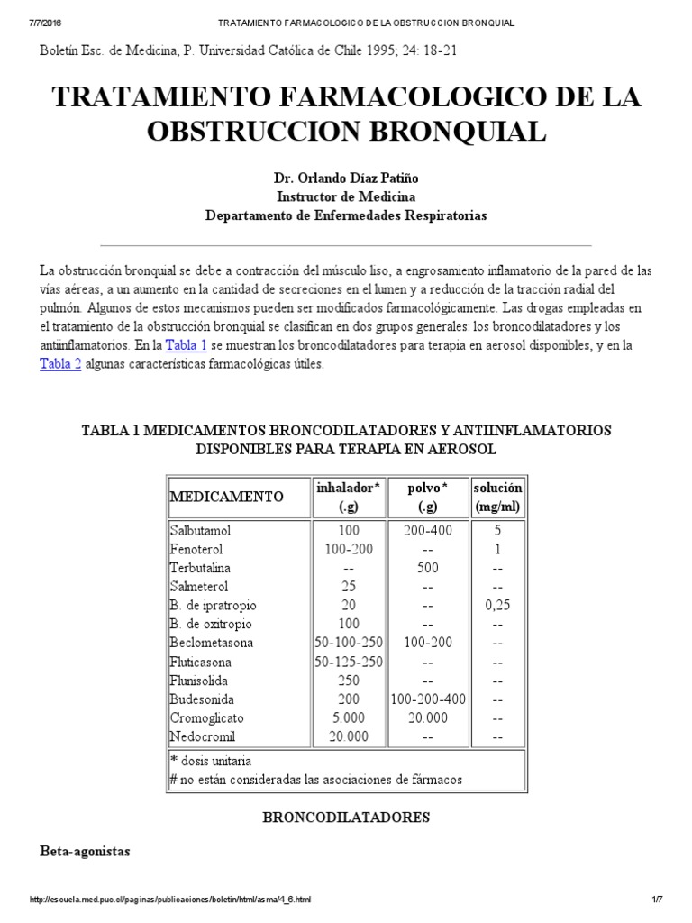 Tratamiento Farmacologico De La Obstruccion Bronquial Asma