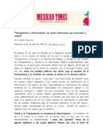 Transparencia y Anticorrupción Temas Hermanados Que Preocupan y Ocupan