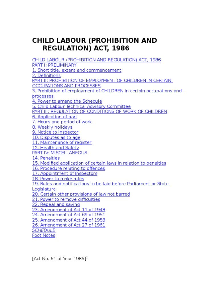 CHILD LABOUR (PROHIBITION AND REGULATION) ACT, 1986.doc Committee Child Labour