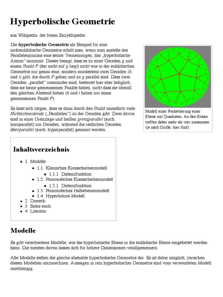 Hyperbolische Geometrie - Wikipedia | PDF