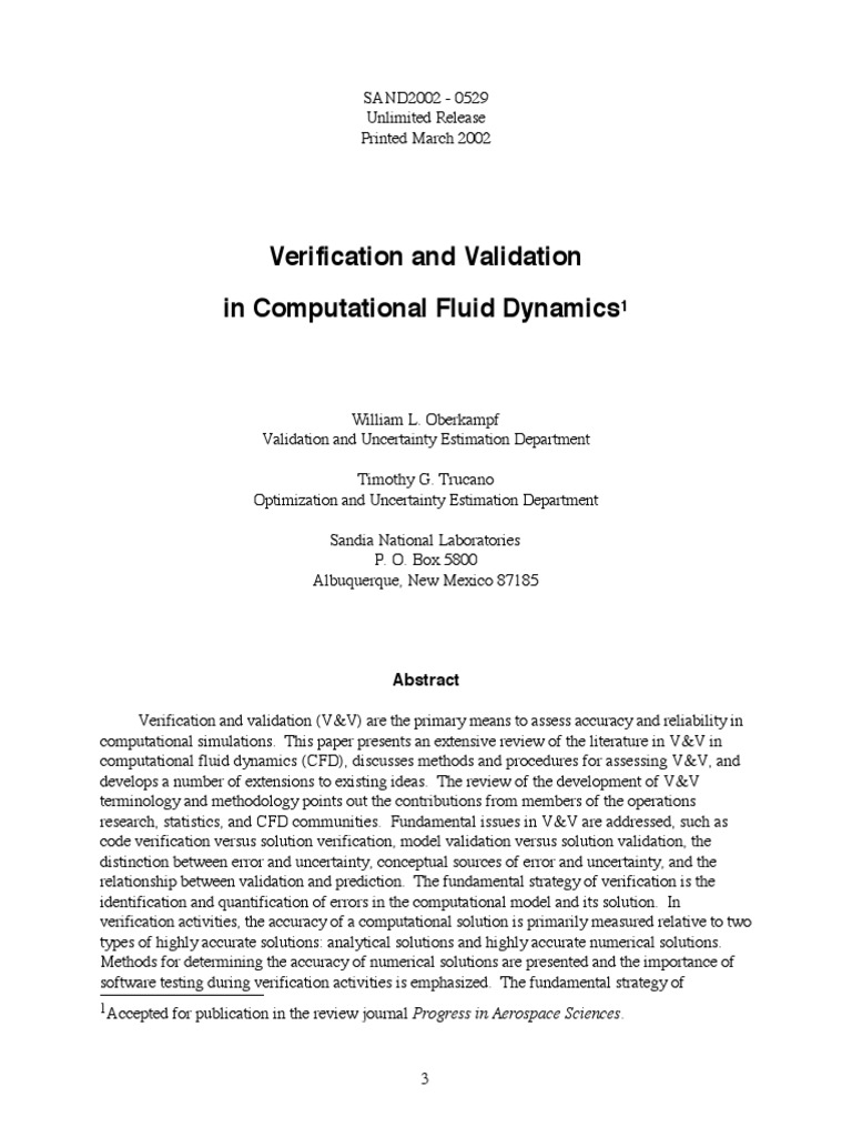 Verification and Validation in Computational Fluid Dynamics PDF | PDF ...