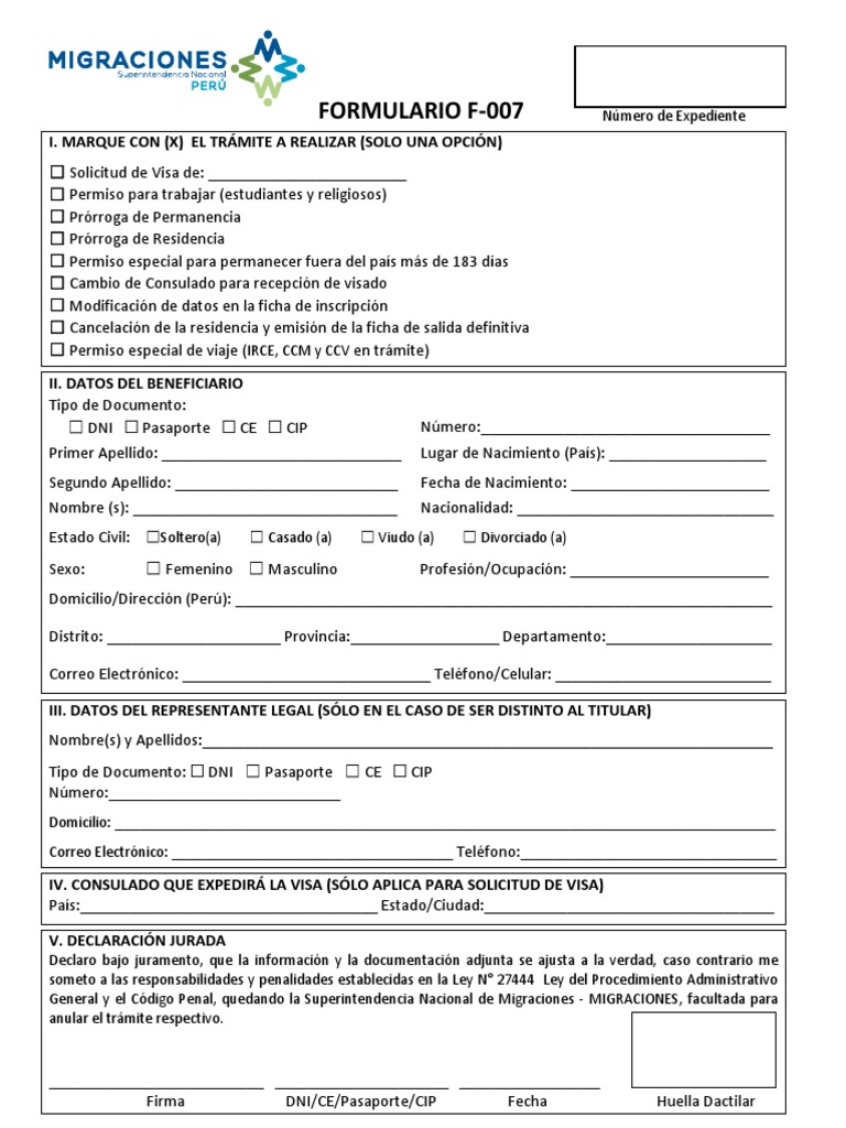 Solicitud Formulario F-007 para Visa | PDF