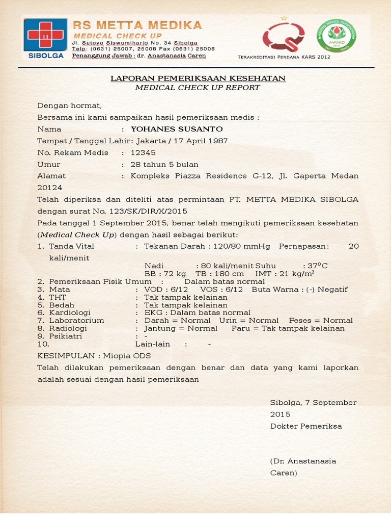 Contoh Surat Hasil Medical Check Up Berbagi Contoh Surat