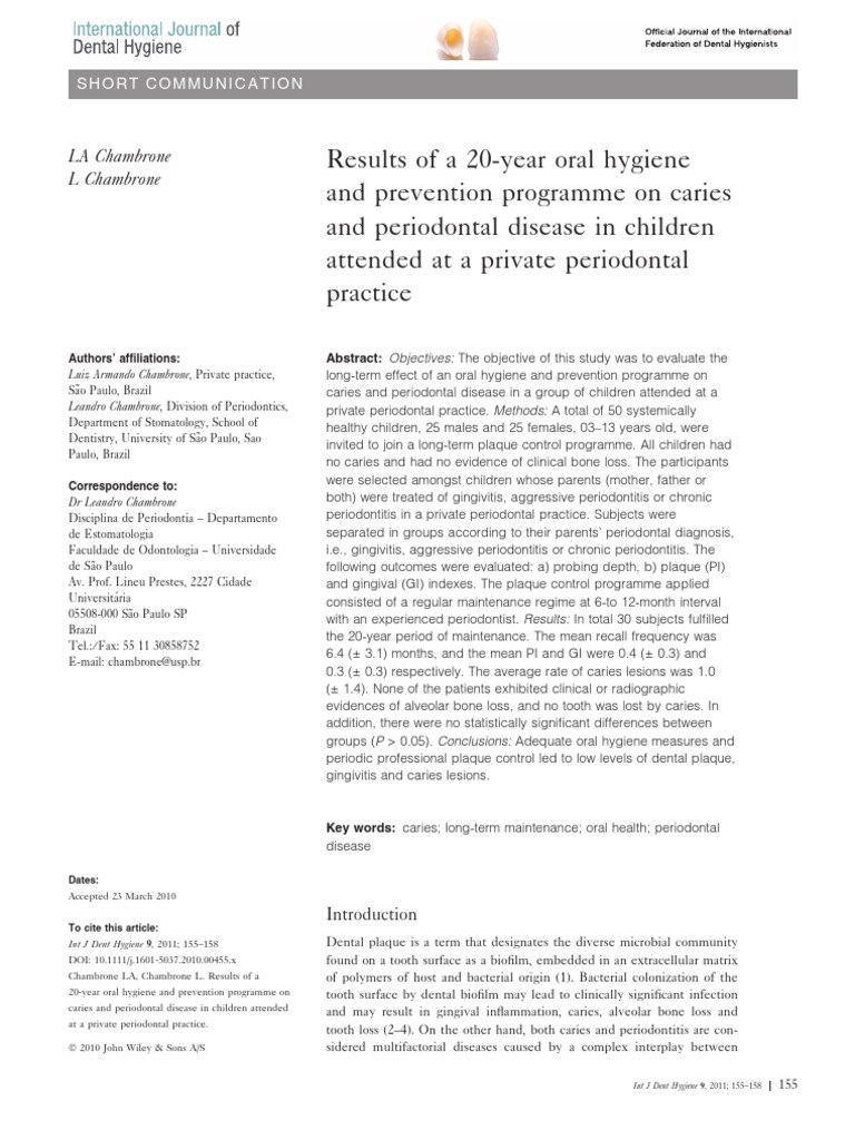 20-Year Oral Hygiene Impact on Kids | PDF | Periodontology | Clinical Trial