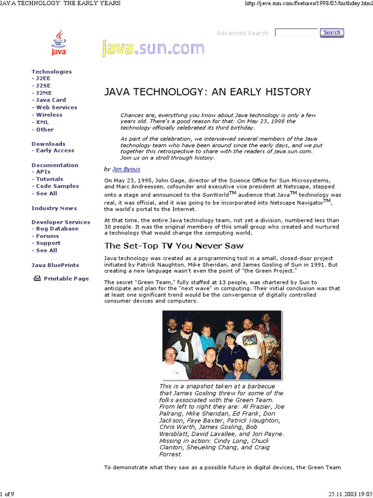 Java Technology - An Early History PDF | PDF