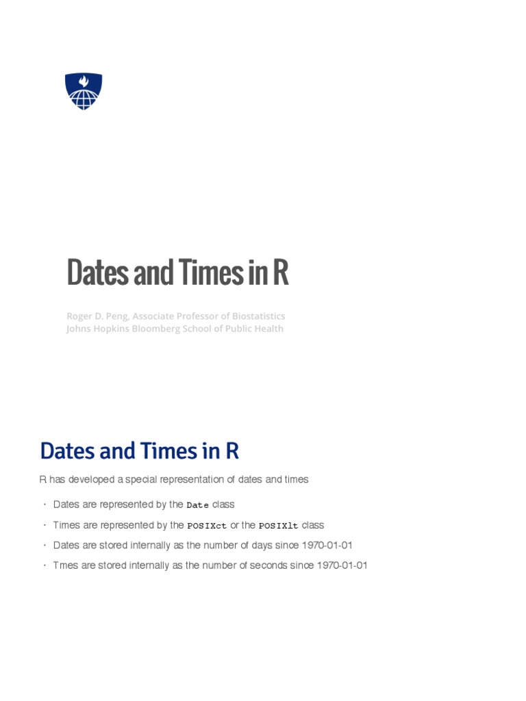 Dates and Times in R Dates and Times in R PDF Computer Programming