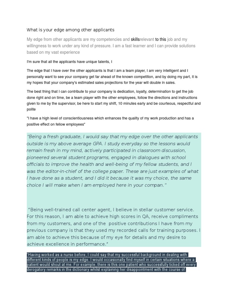 What Is Your Edge Among Other Applicants PDF Patient Health Care