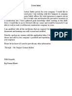 Construction Safety Cover Letter