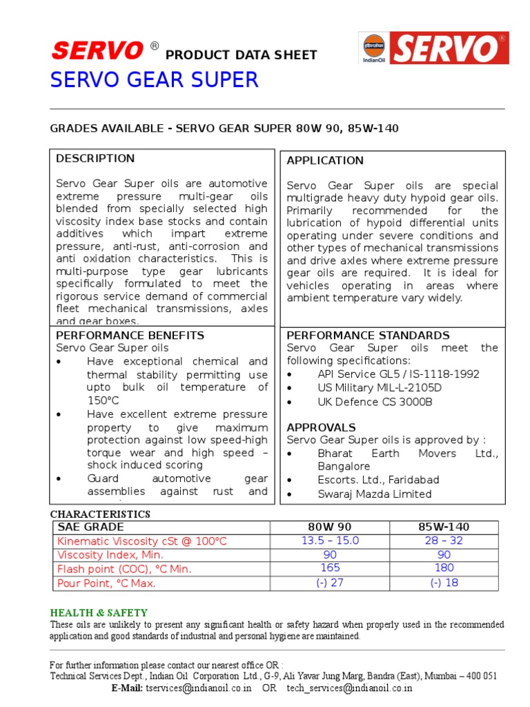 Servo Gear Super 80W 90 PDF