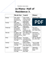 Mess Menu-Hall of Residence 3.: Break Fast Lunch Dinner