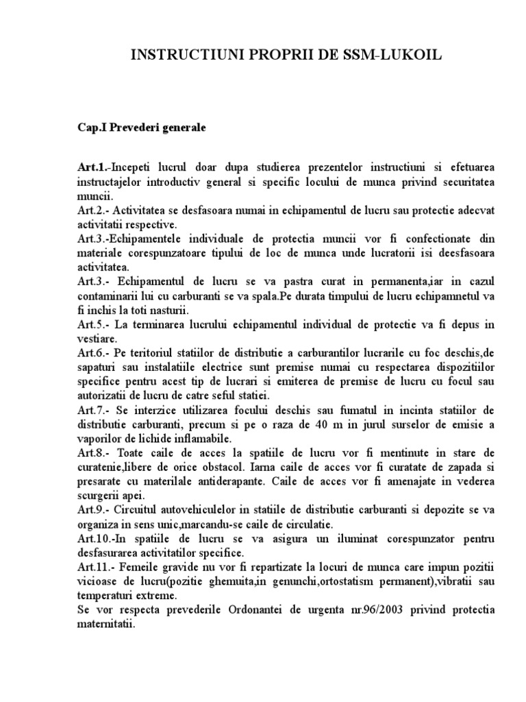 Instructiuni Proprii de Ssm-Peco | PDF