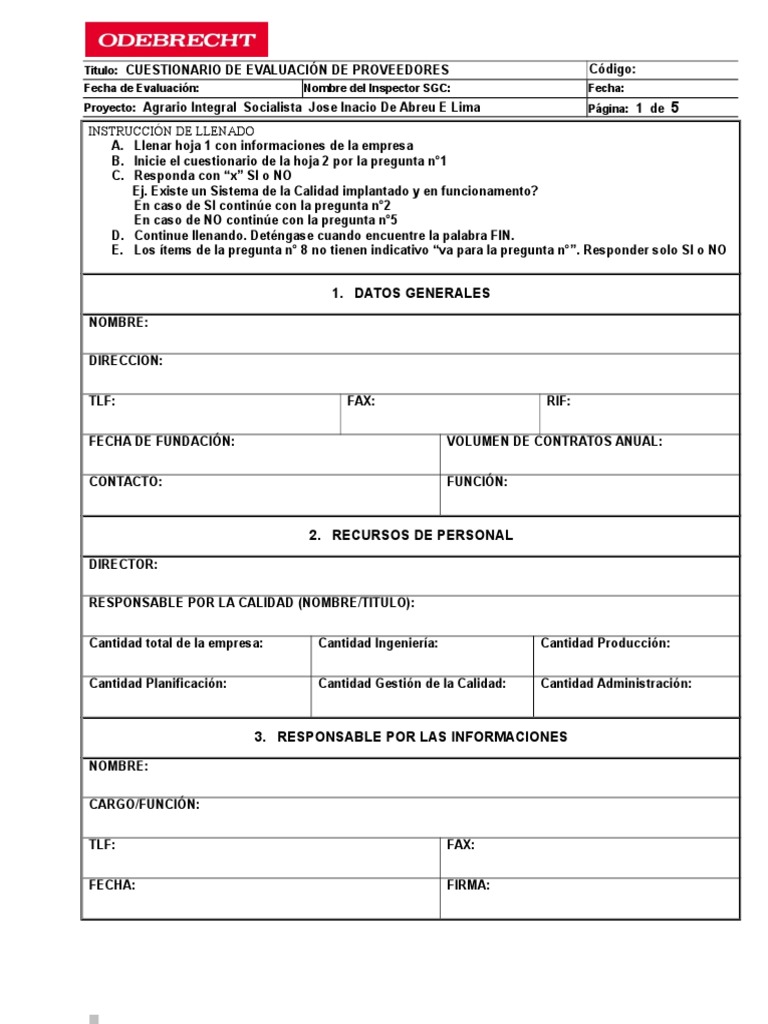Evaluación de Proveedores ISO 9001 | PDF | Cuestionario | Calidad ...