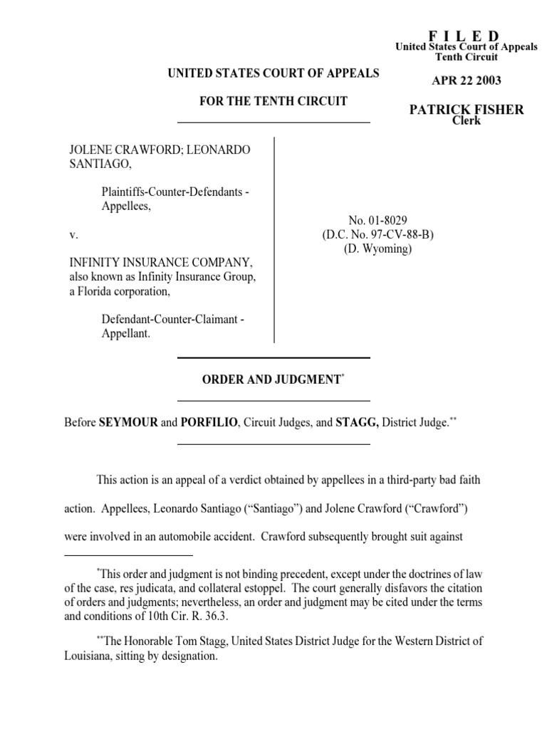 Crawford v. Infinity Insurance, 10th Cir. (2003) Lawsuit