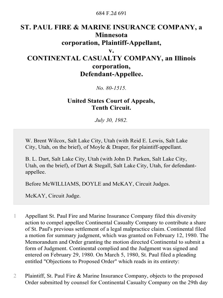 St. Paul Fire & Marine Insurance Company, A Minnesota Corporation v