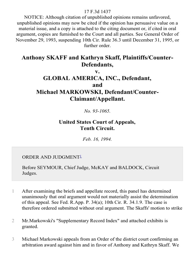 Skaff v. Global America Arbitration Ruling | PDF