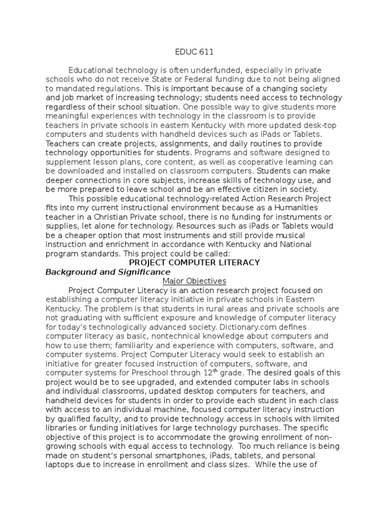 Educ 611 Research Project | PDF | Educational Technology | Classroom