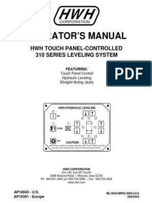 Operator's Manual HWH Touch-Controlled 310 Series Leveling System, PDF, Valve