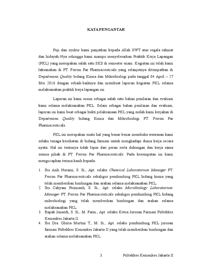 Kata Pengantar Laporan Pkl Ferron Pp 2016