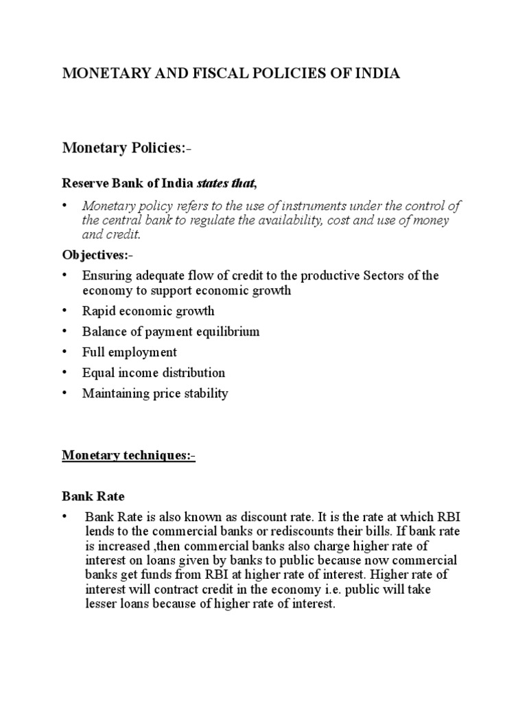 India’s Monetary and Fiscal Policies Explained | PDF | Reserve Bank Of ...