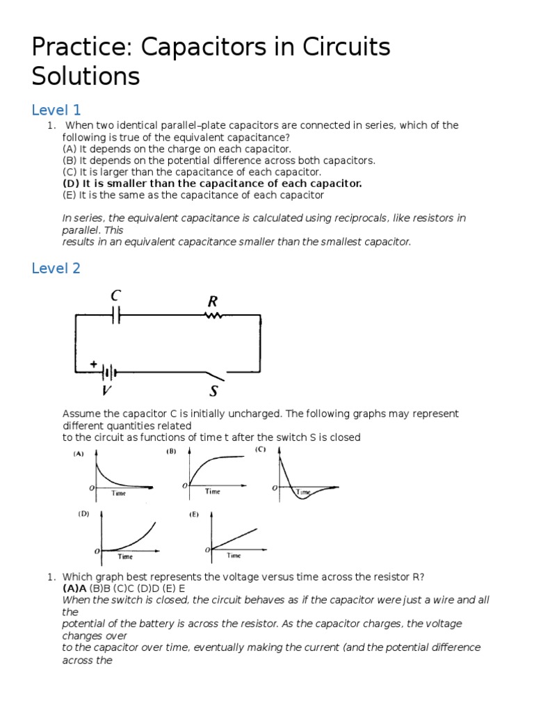 Practice Capacitors in Circuits Solutions Series And Parallel
