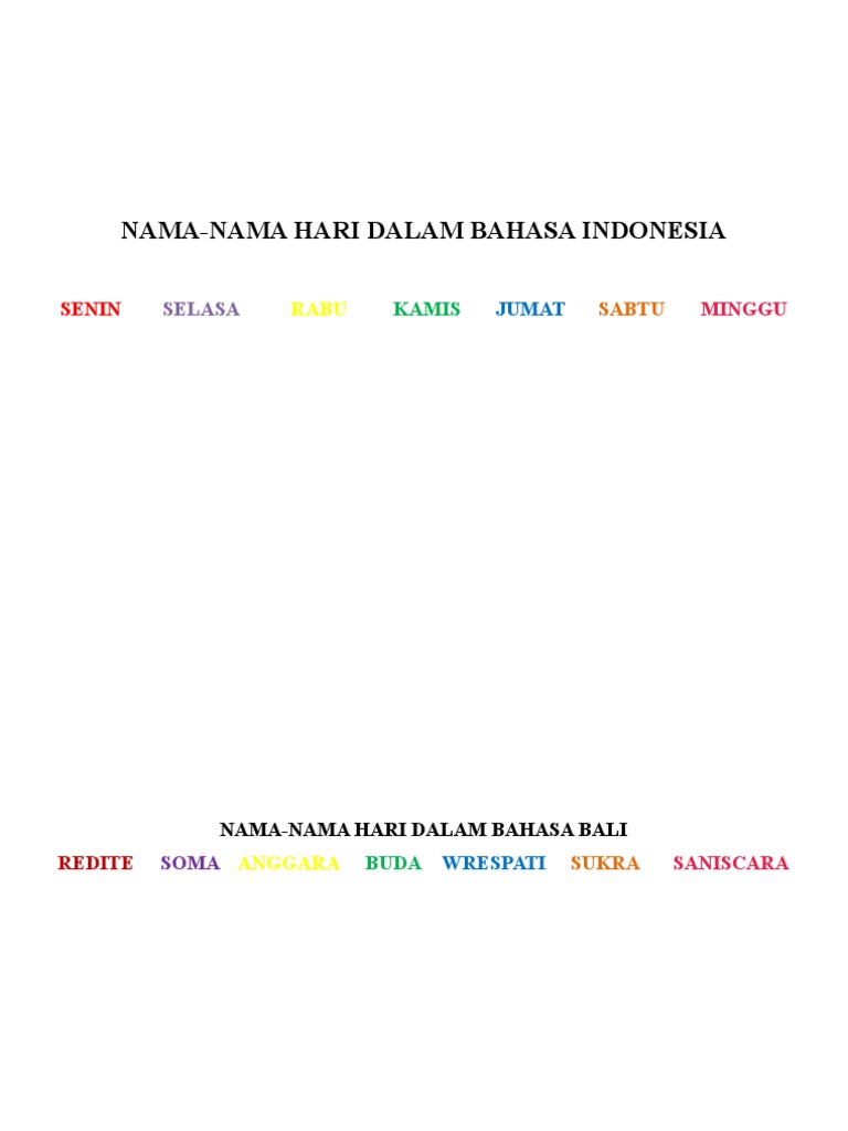 Namanama Hari dlm Bhs Indo,Bali & Inggris PDF