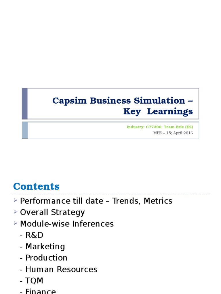 CAPSIM SIMULATION STRATEGY intelligence overview