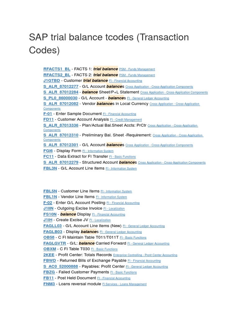 sap-trial-balance-tcodes-pdf-financial-accounting-invoice