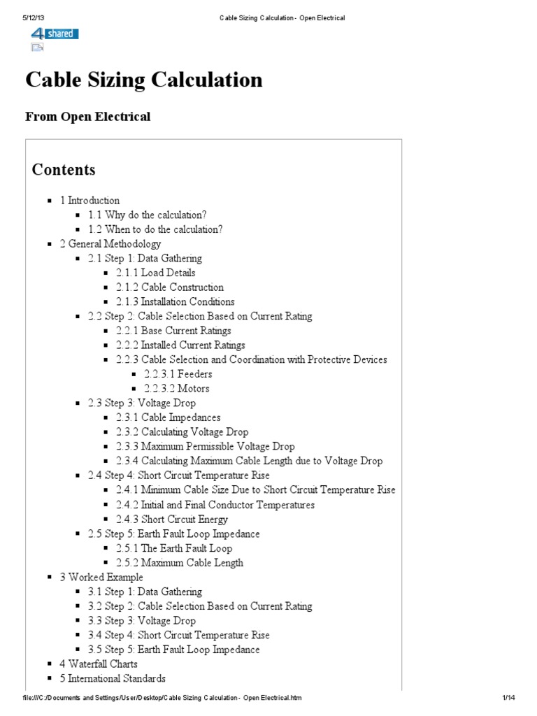 Cable Sizing Calculation Open Electrical.pdf Electrical Impedance