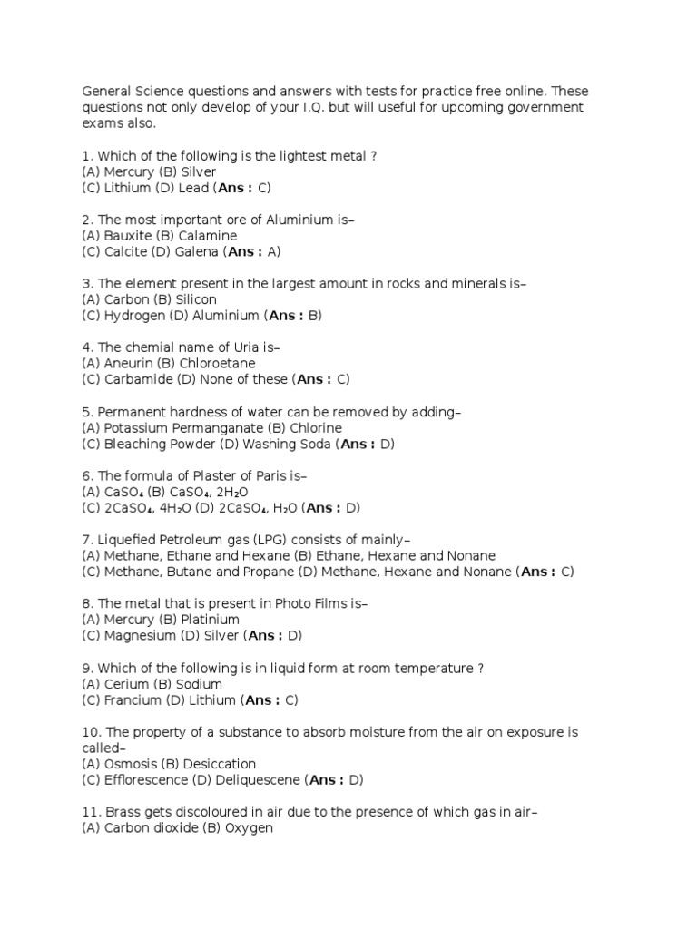 General Science Questions and Answers With Tests For Practice | PDF ...