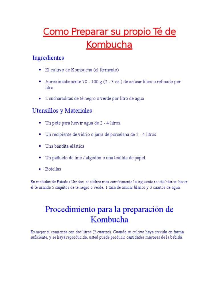 Como Preparar Su Propio Té de Kombucha | PDF | Té | Levadura