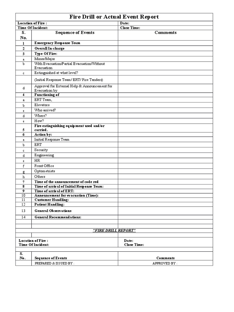 Fire Drill and Incident Report Template | PDF | Technology & Engineering