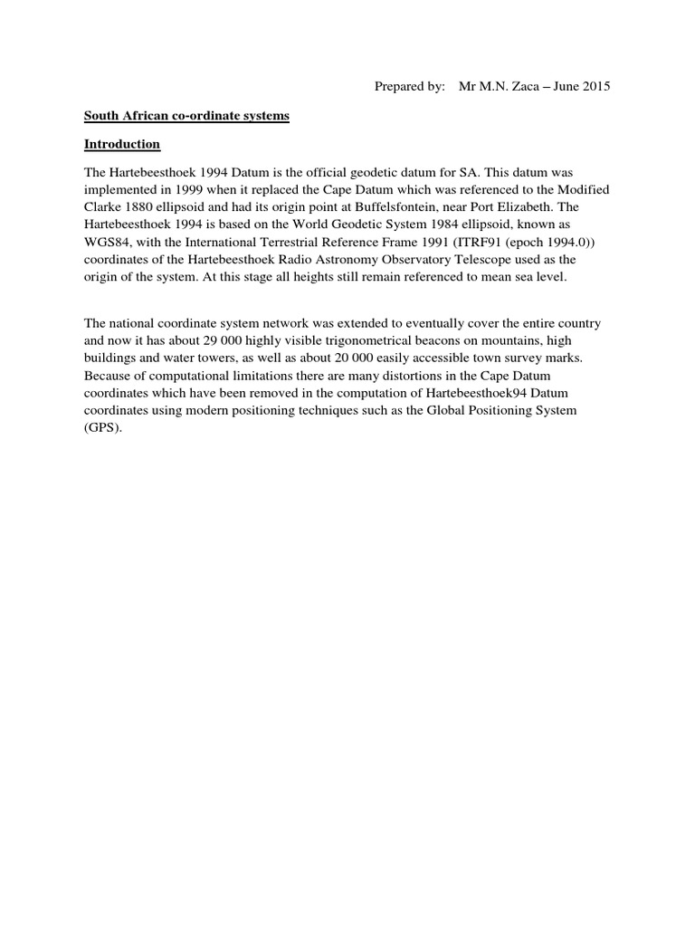 South African Coordinate Systems Geodesy Latitude