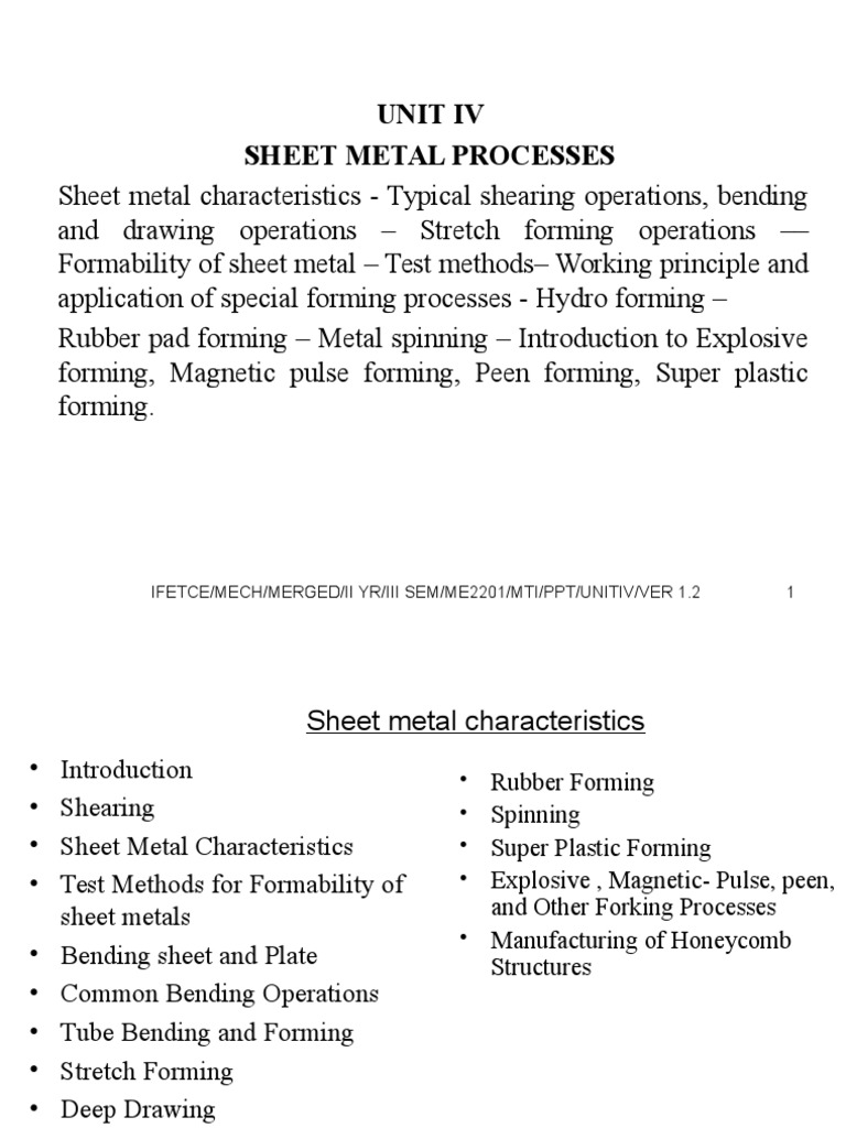 Manufacturing Technology Unit IV | PDF | Sheet Metal | Deformation ...