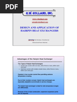 Design Application Hairpin Heat Exchanger Pipe Fluid Conveyance