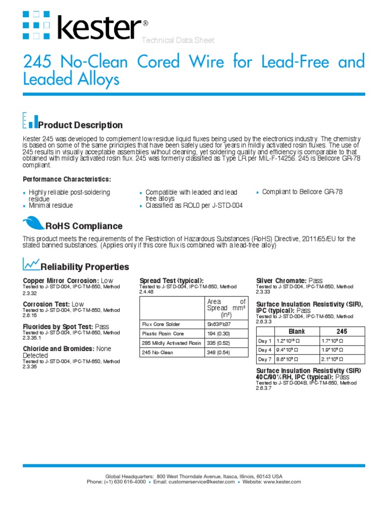245 FluxCored Wire Data Sheet Soldering Solder