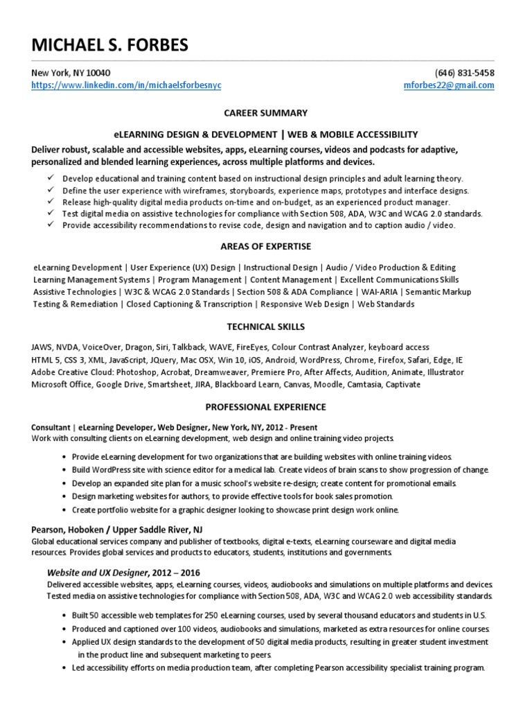 Michael Forbes: eLearning Developer Resume | PDF | Educational ...