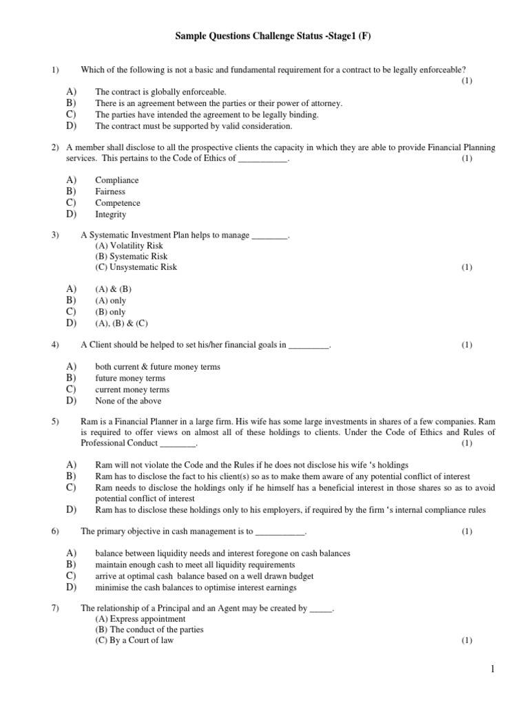 Sample Questions Challenge Status CFP PDF Insurance Mutual Funds