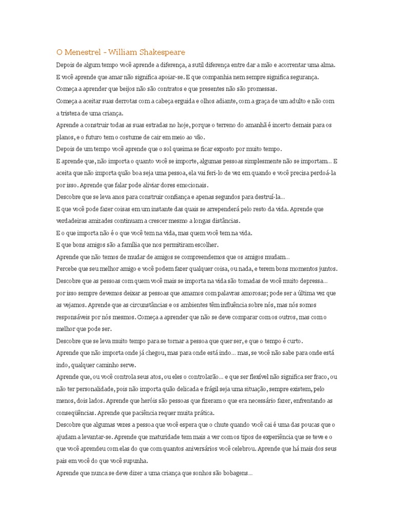 O Menestrel William Shakespeare Tempo Amor