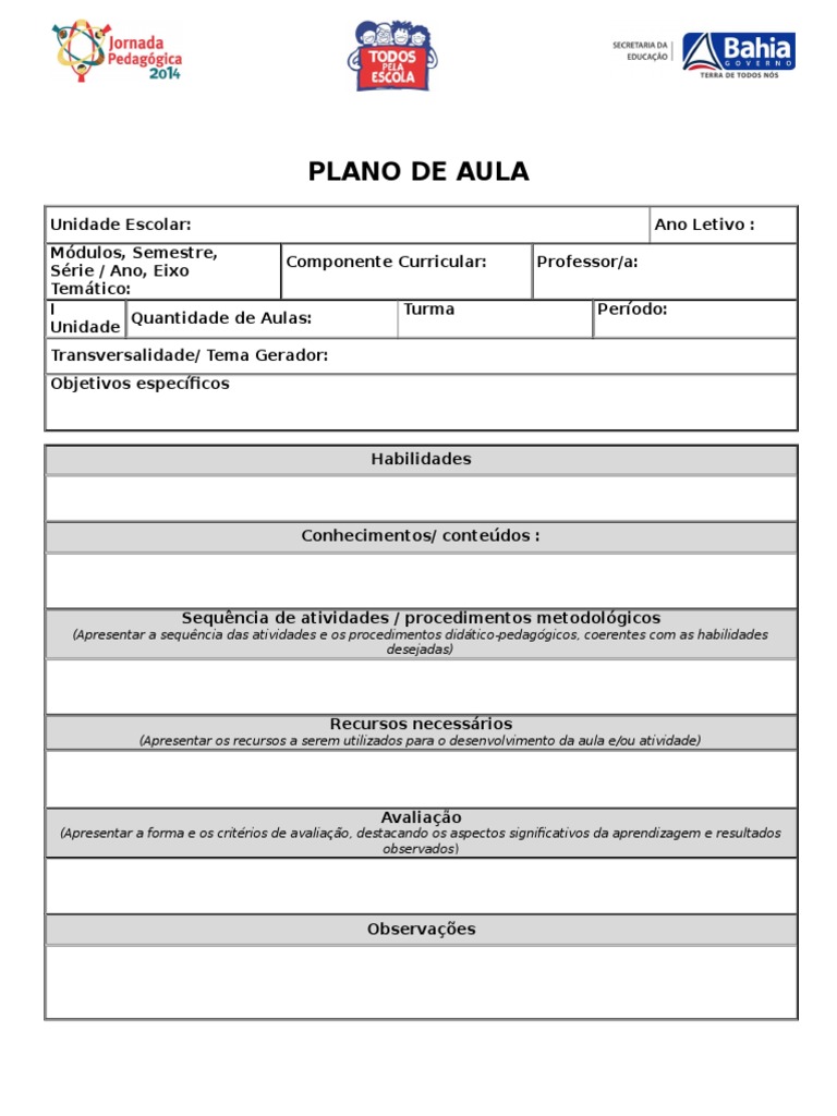 Plano de Aula: Estrutura e Avaliação | PDF