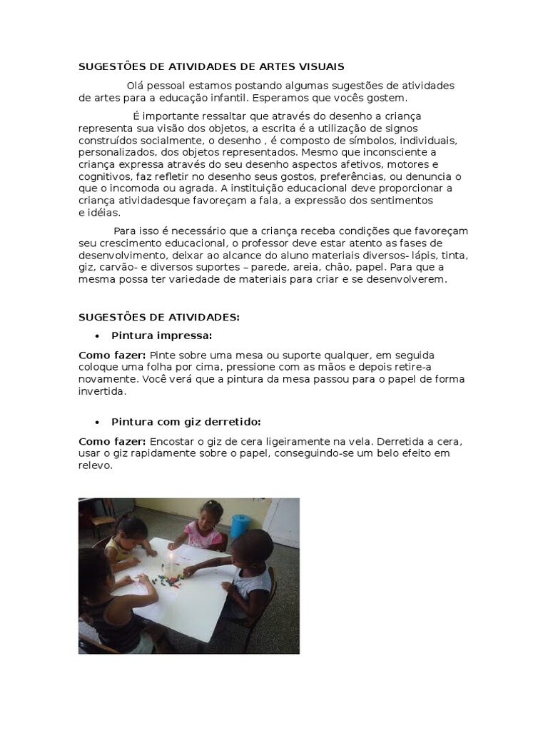 Sugestões de Atividades de Artes Visuais | PDF | Pinturas | Tinta