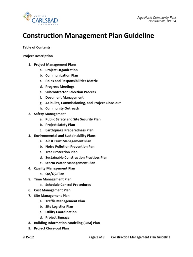 Construction Management Plan Guideline 8 PDF Construction