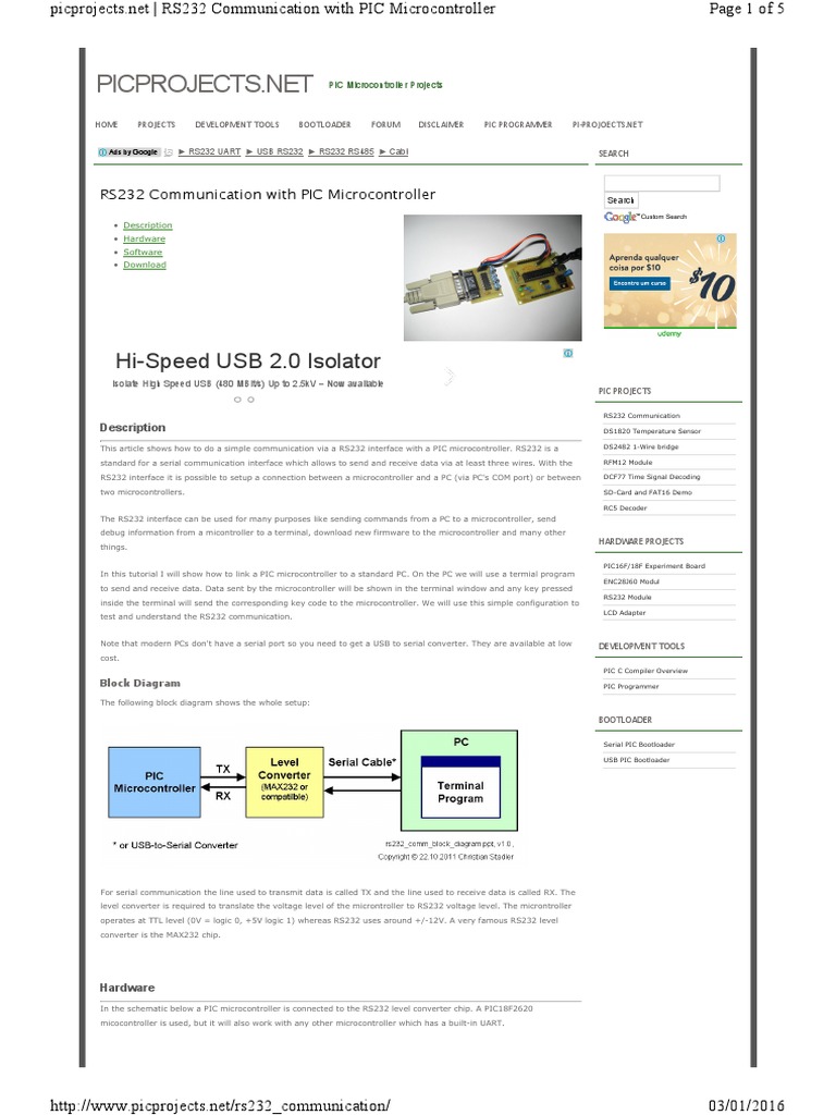 comunicação RS232 | Pic Microcontroller | Microcontroller