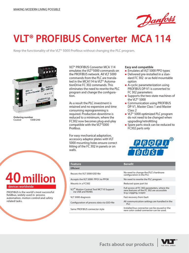 VLT Profibus Converter MCA114 | PDF | Computer Hardware | Office Equipment