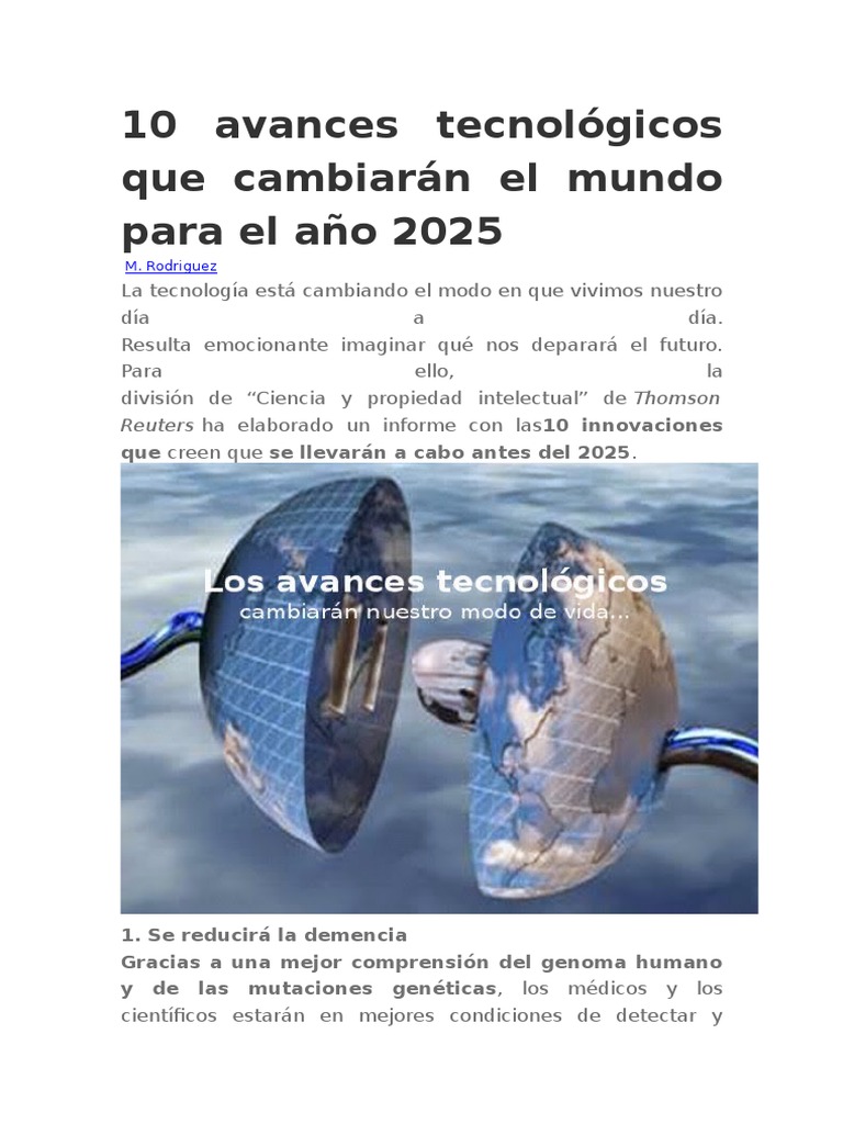 10 Avances Tecnológicos Que Cambiarán El Mundo para El Año 2025 | PDF ...
