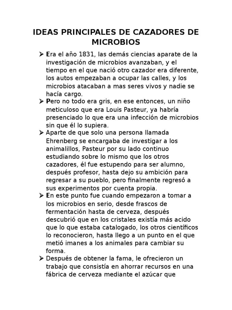 Ideas Principales de Cazadores de Microbios | PDF | Luis Pasteur ...