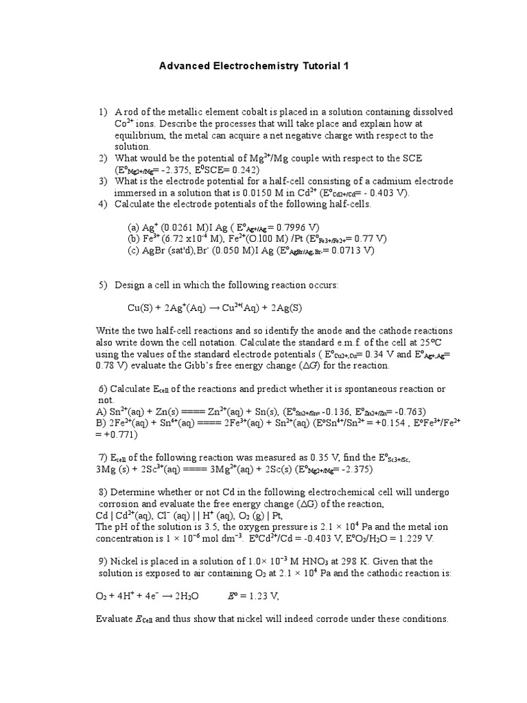Advanced Electrochemistry Tutorial 12016 PDF
