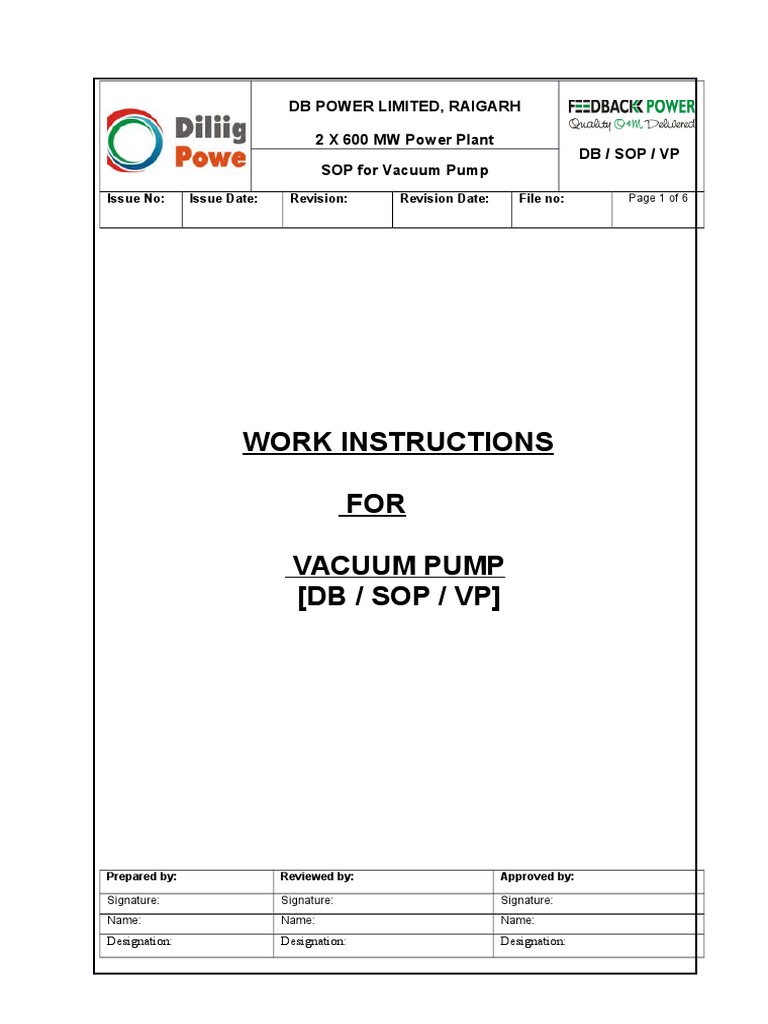 21 SOP For Vacuum Pump PDF Pump Vacuum