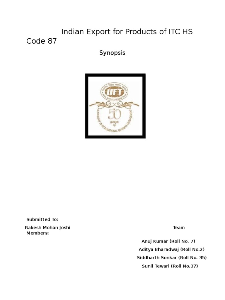 Indian Export for Products of ITC HS Code 87 Tariff Global Business